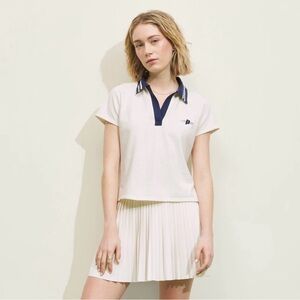 Prince Pickleball Polo Shirt Women’s Size XS Cream Blue Trim‎ Short Sleeve NEW